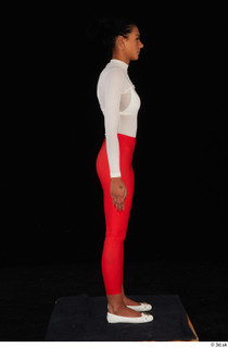 Adelle Sabelle casual dressed red leggings standing white flat ballerinas…